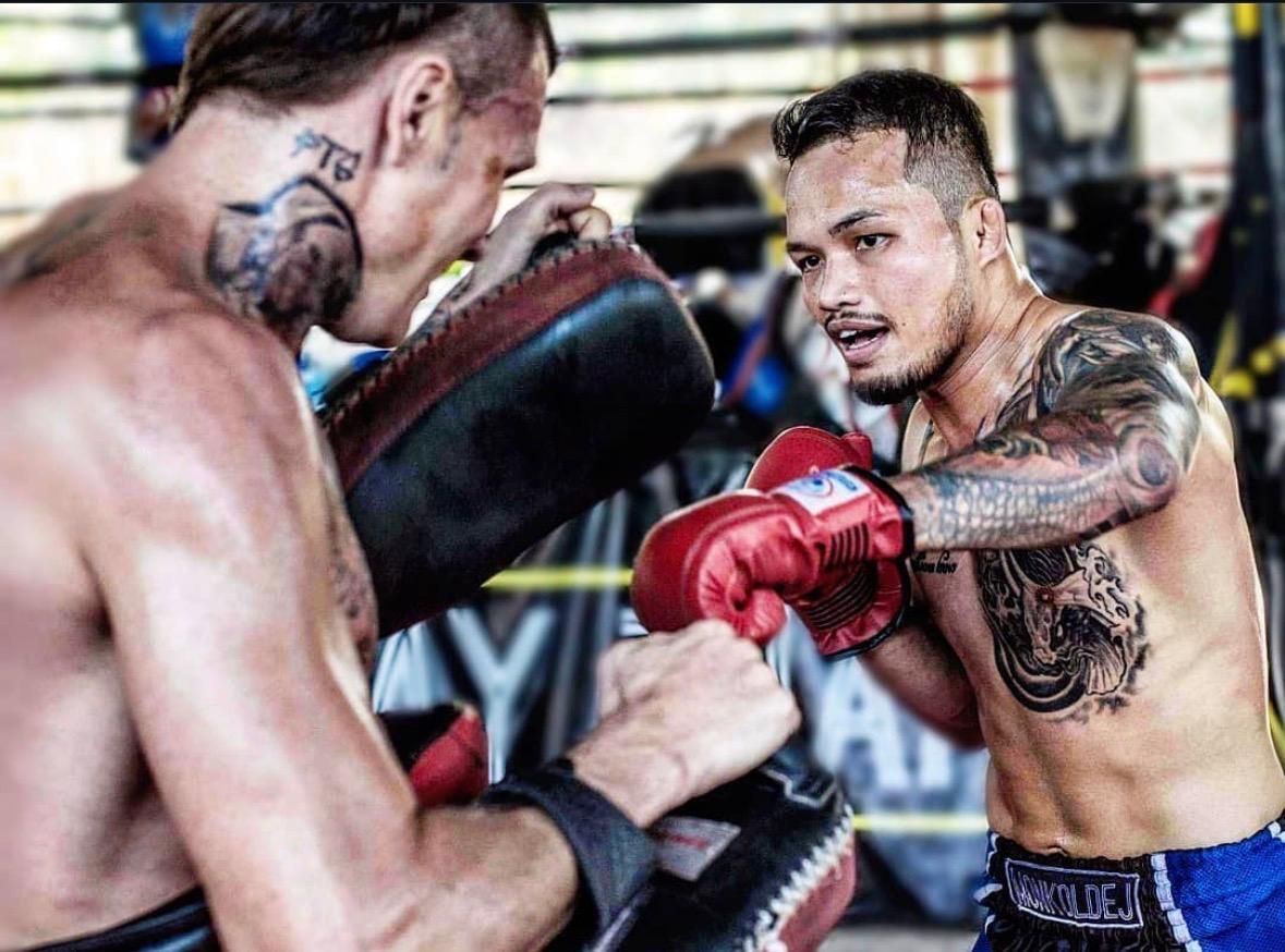 Pad work in the gym